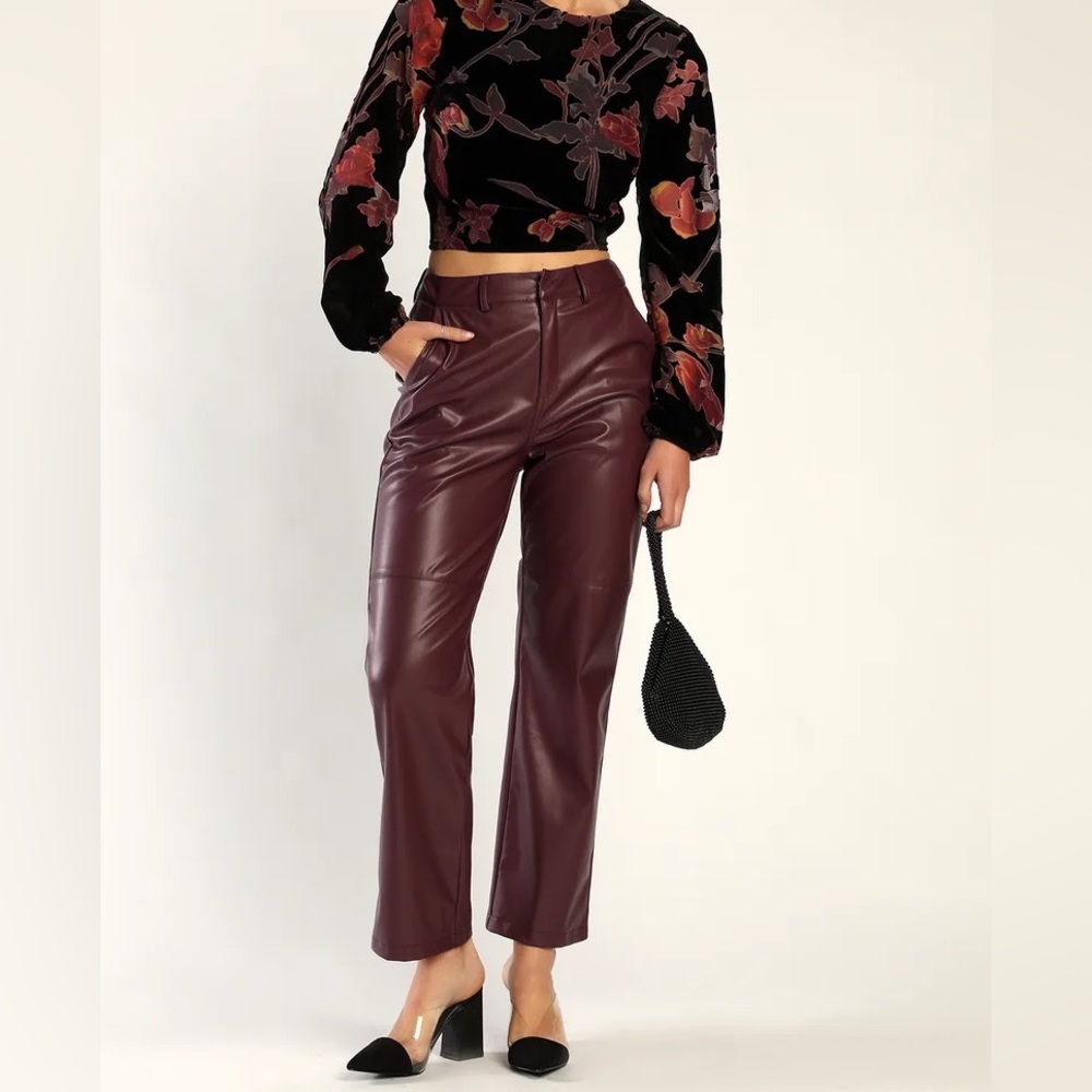 NWT Lulu’s Vegan Leather Burgundy/Plum Straight Leg Pants